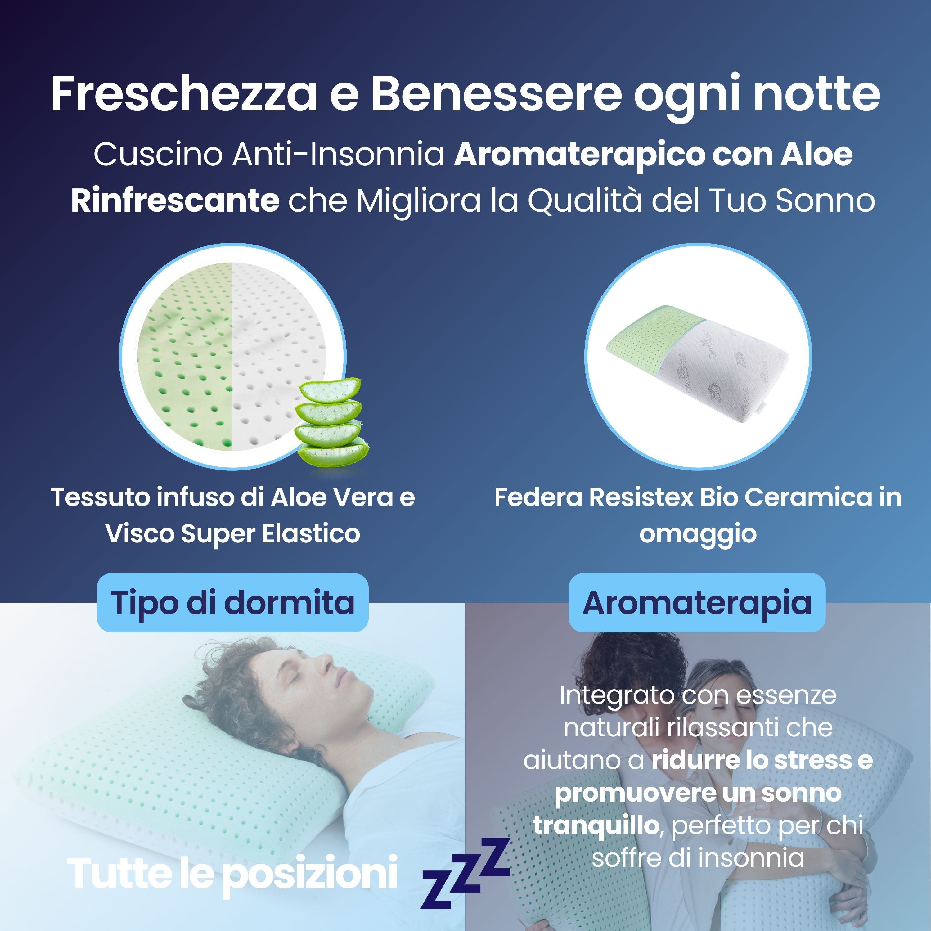 Cuscino Anti-Insonnia Aromaterapico con Aloe Rinfrescante - Morfeo